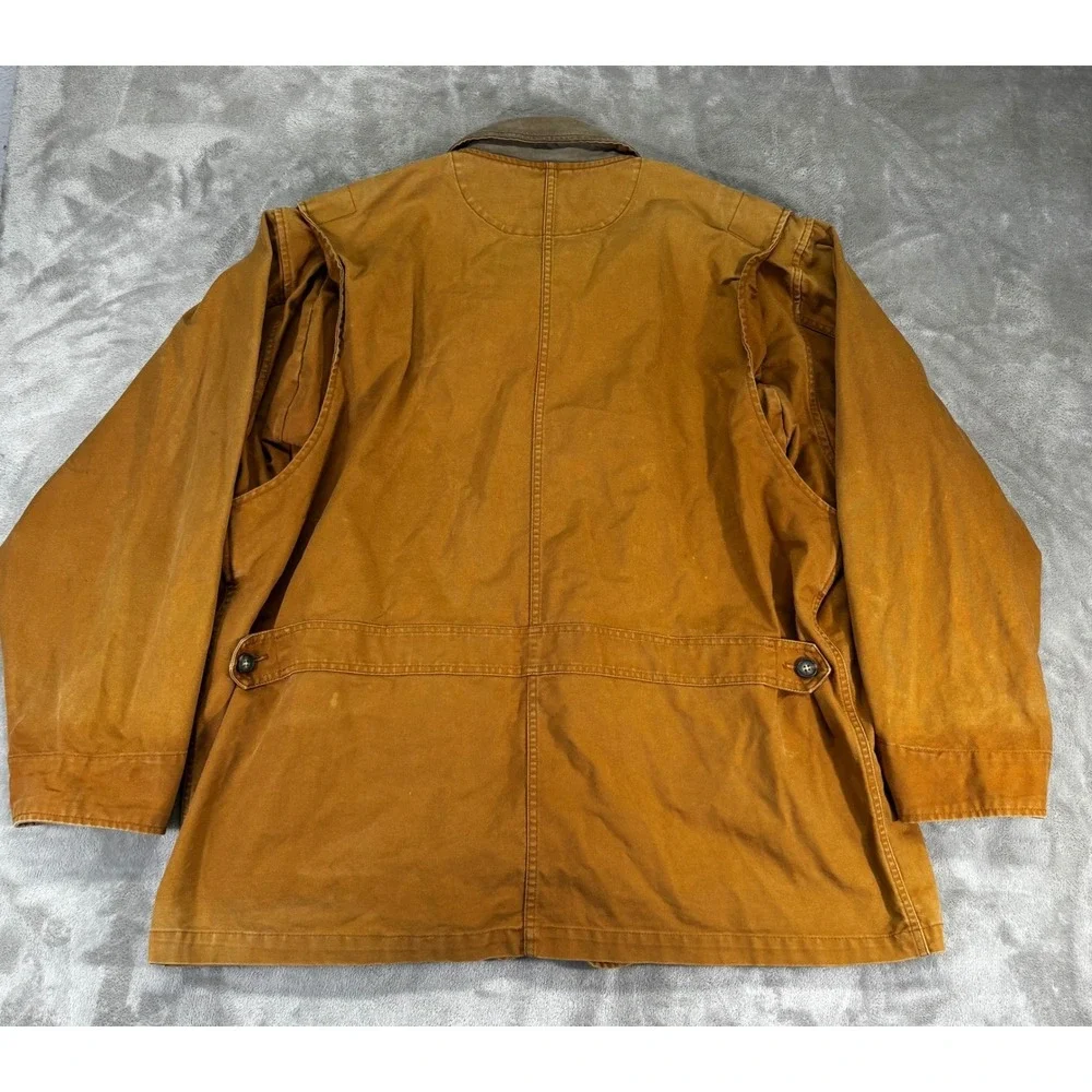 Lands End Field Jacket Mens XL Brown Cotton Canvas Leather Trim Barn Coat Good